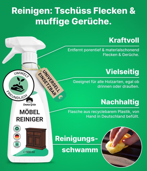 Emma Grün® Holzmöbel reinigen Set mit Reiniger & Wachs