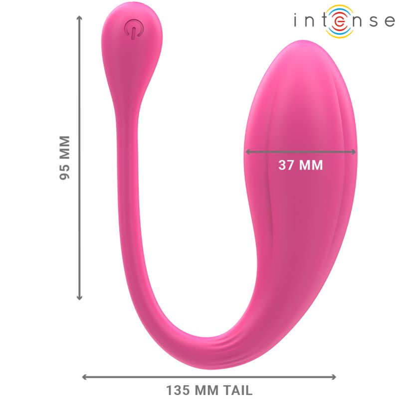 Rosa Vibrator mit Maßangaben: 95 mm hoch, 37 mm breit, 135 mm lang.