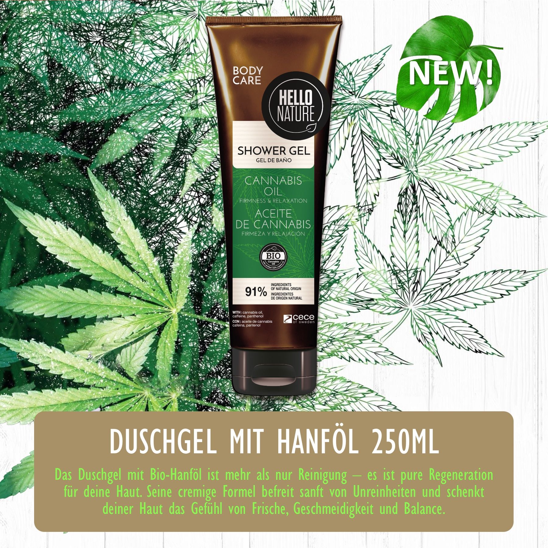 Hello Nature Duschgel Hanf Cannabis Shower Gel für Hautpflege