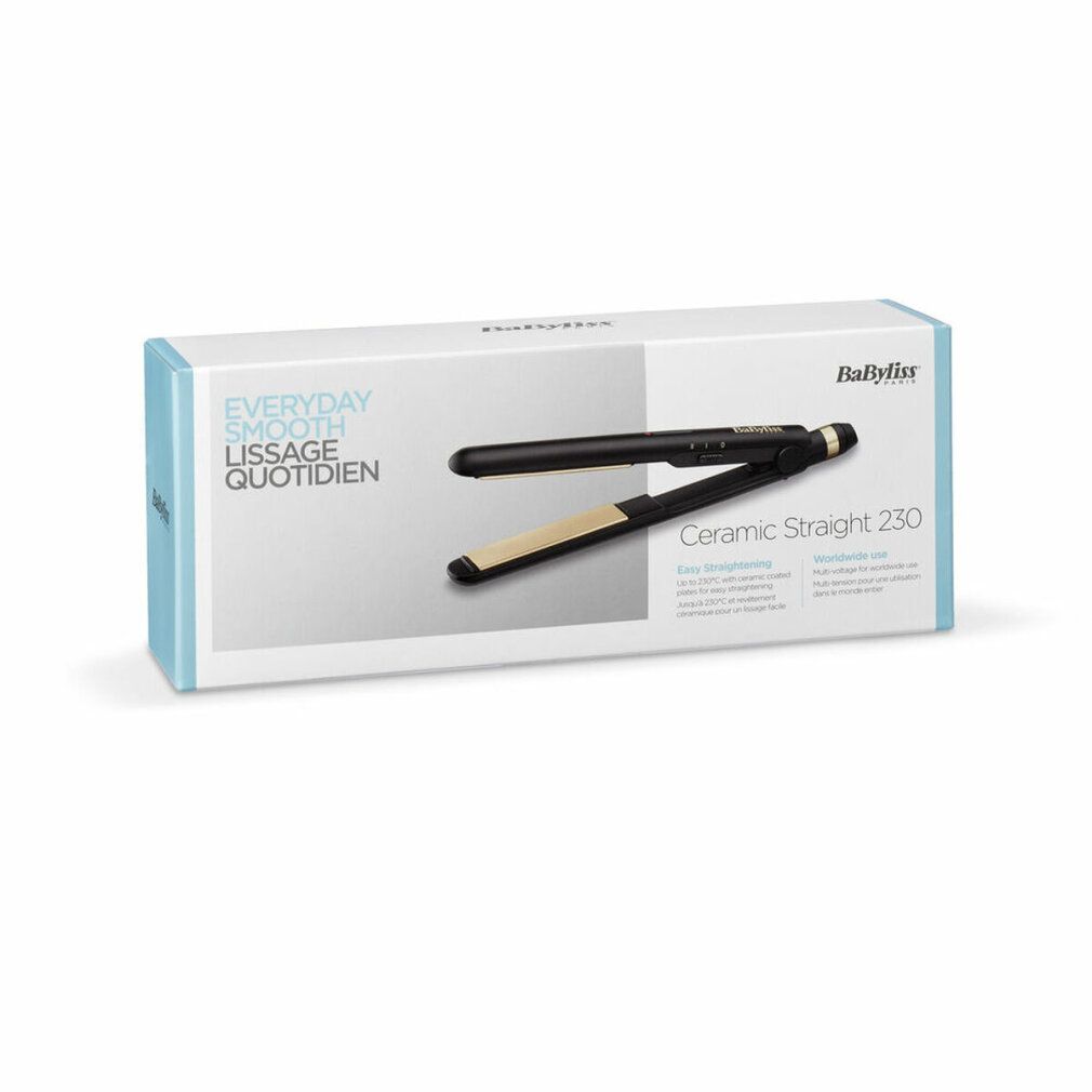 Verpackung für ein Glätteisen. Aufschrift: Everyday Smooth, Ceramic Straight 230. Marke Babyliss.