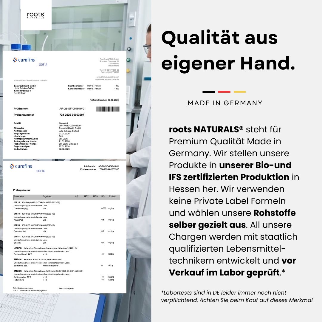 roots NATURALS® Omega 3 - Premium Fischöl [95% reinste Konzentration] ohne Fischgeschmack