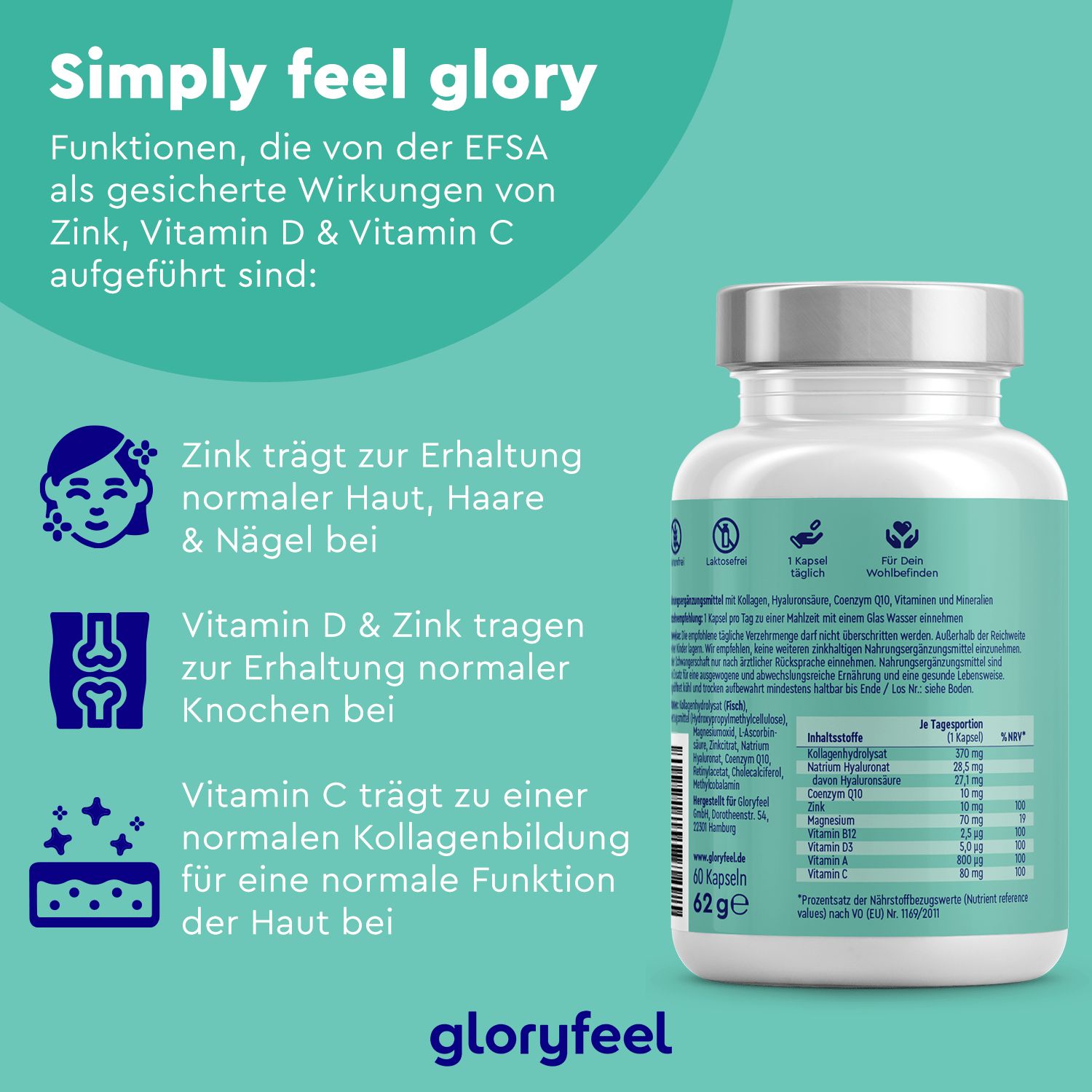 gloryfeel® Collagen + Hyaluron & Coenzym Q10 Kapseln