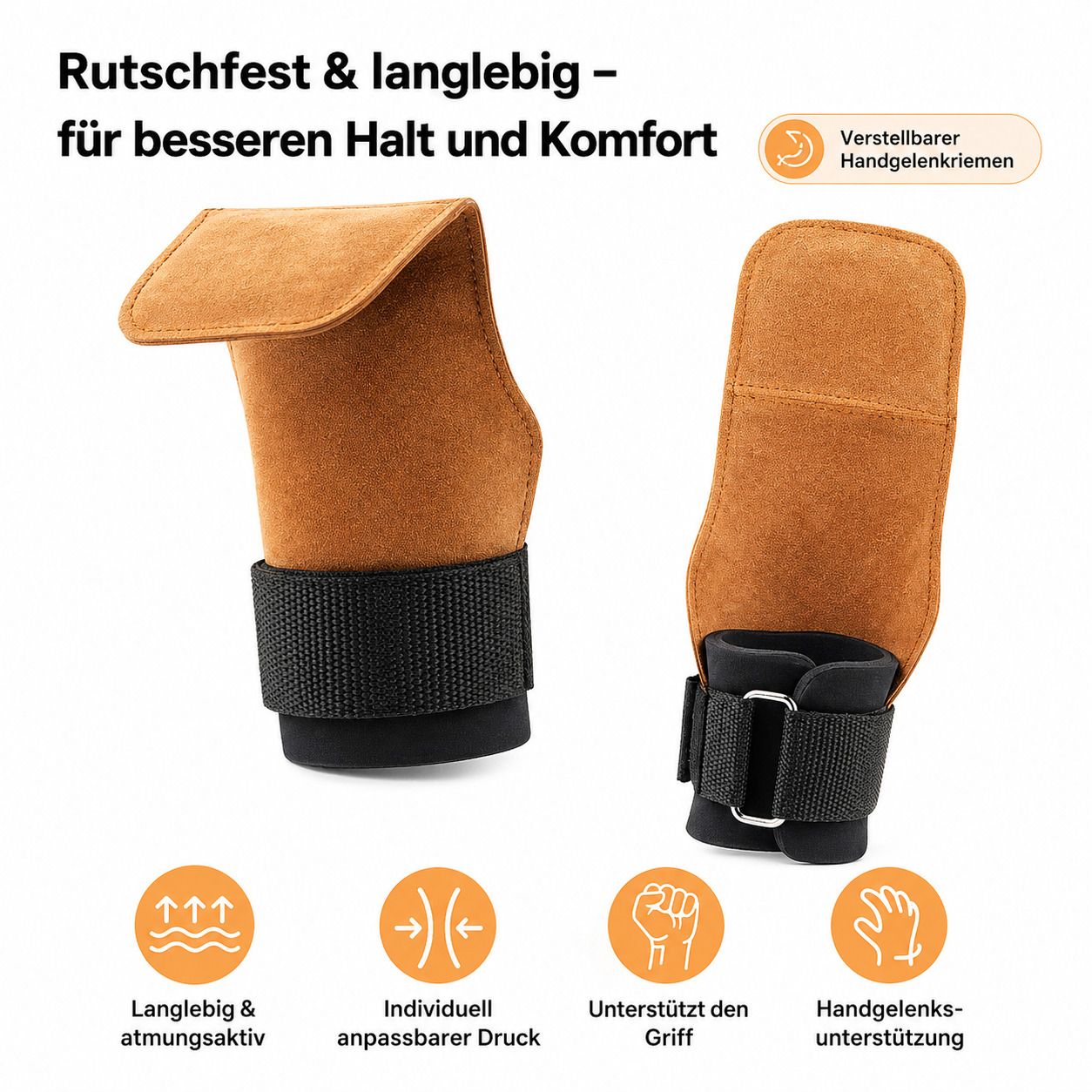 Gewichtheber Zughilfen mit Handgelenkband, rutschfest & mit Lederpolster für Fitness