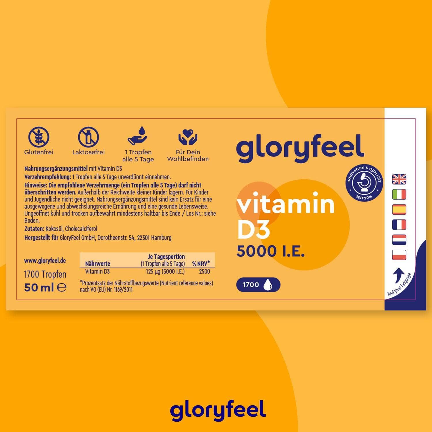 gloryfeel® Vitamin D3 Tropfen 50 ml zum Einnehmen