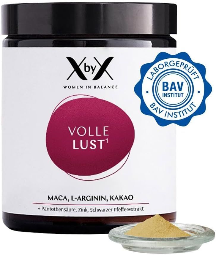 XbyX® Volle Lust – Maca Pulver mit L-Arginin, Rohkakao, Zink, Vitamin B5 Frauen ab 40 90 g