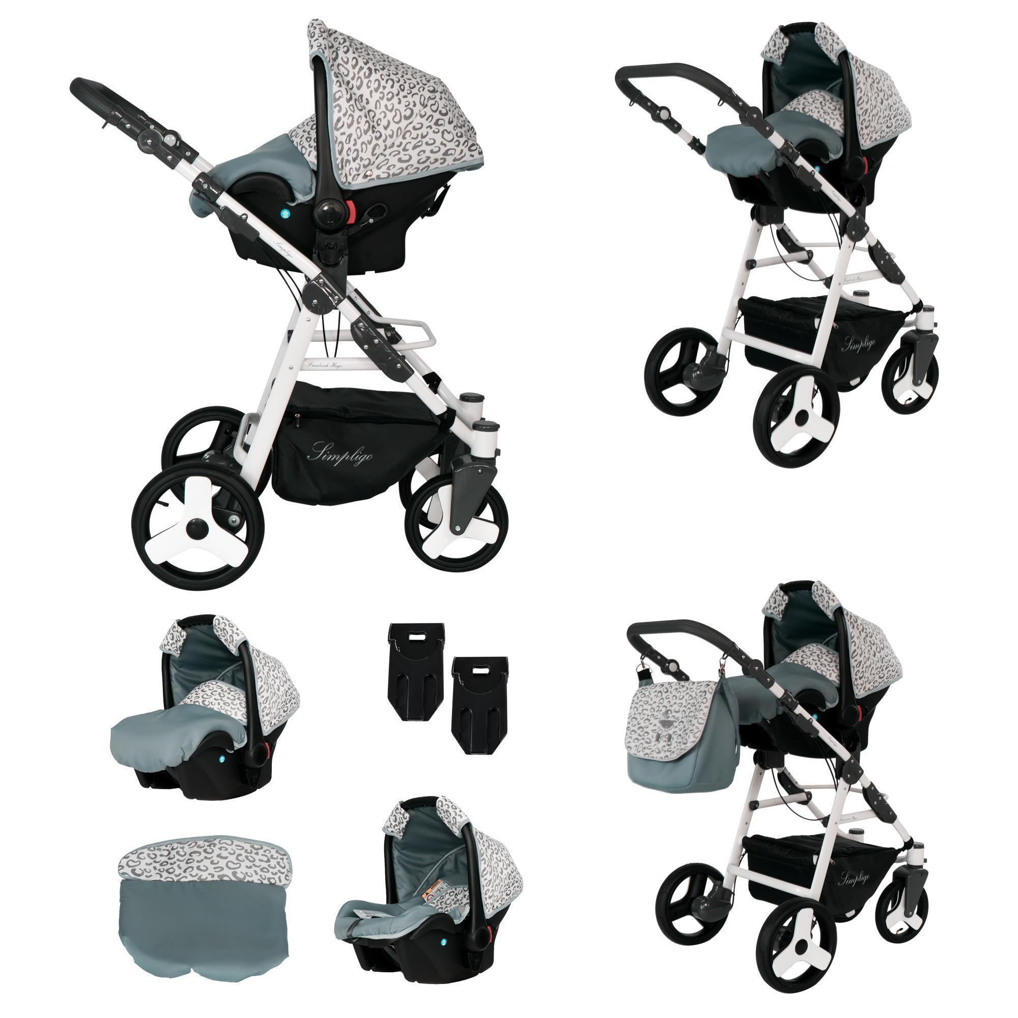 Friedrich Hugo Simpligo 3 in 1 Kinderwagen Set Luftreifen, Leopard Grau (Stoff)