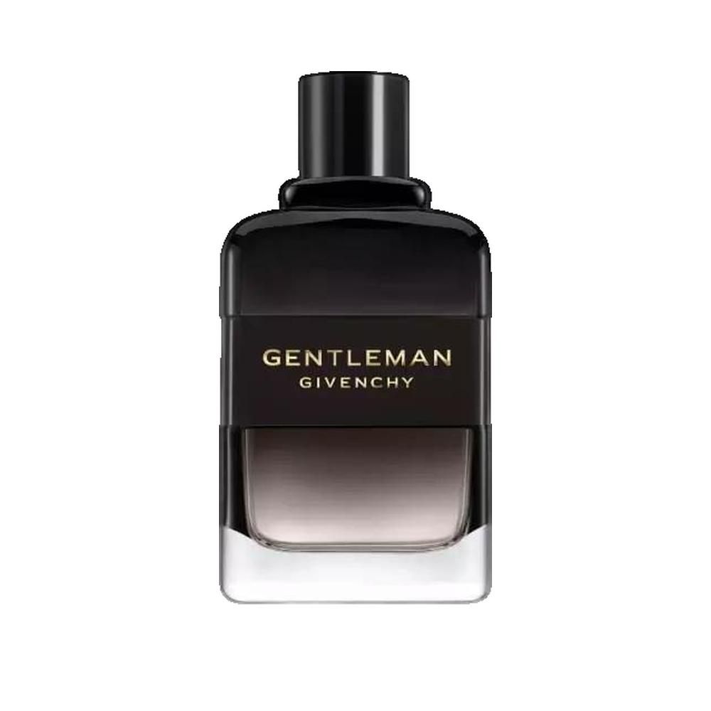Flakon mit schwarzem Deckel und Etikett. Aufschrift: GENTLEMAN GIVENCHY. Farbverlauf von hell nach dunkel.