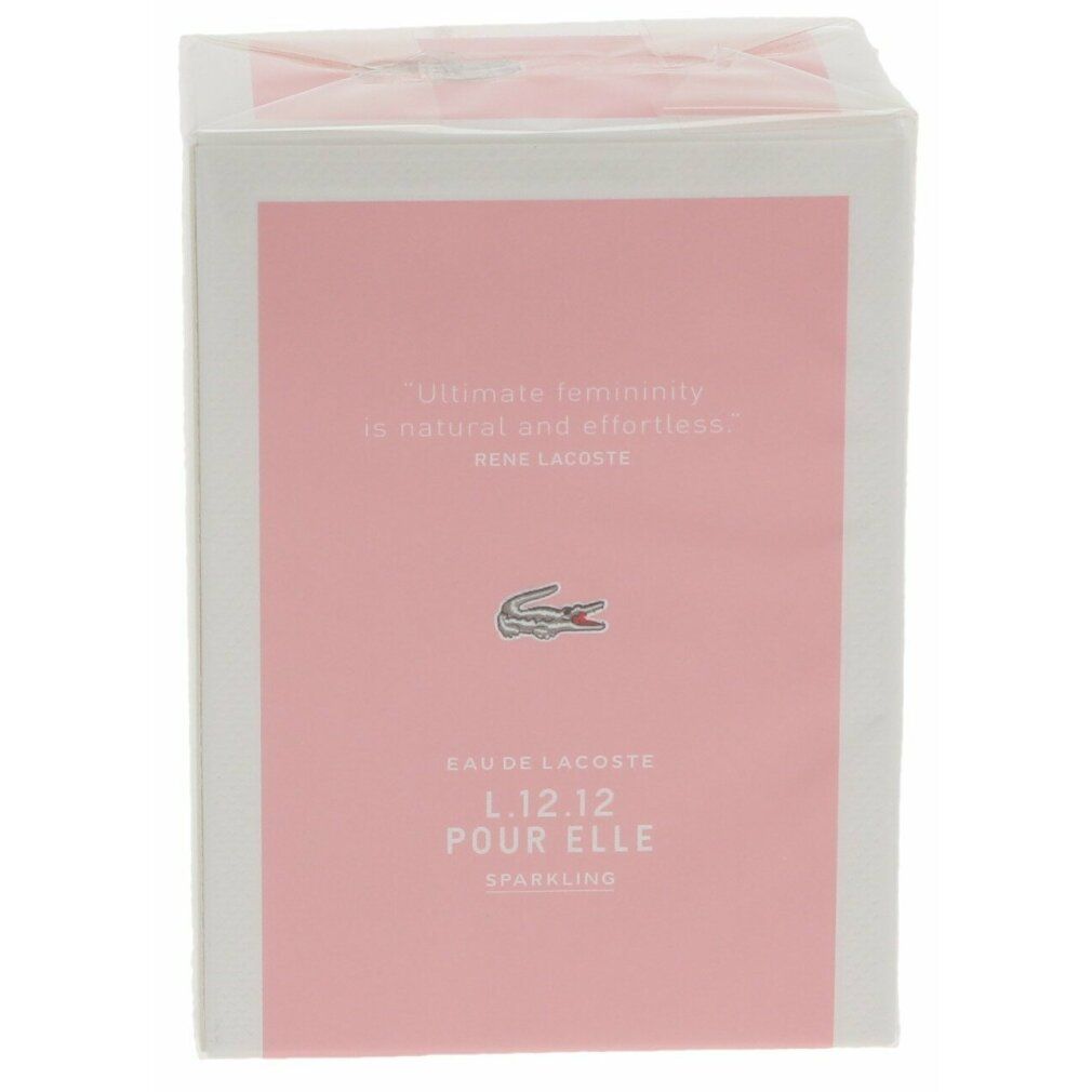Verpackung von Lacoste Eau de Lacoste L.12.12 pour Elle Sparkling. Rosa mit Text.