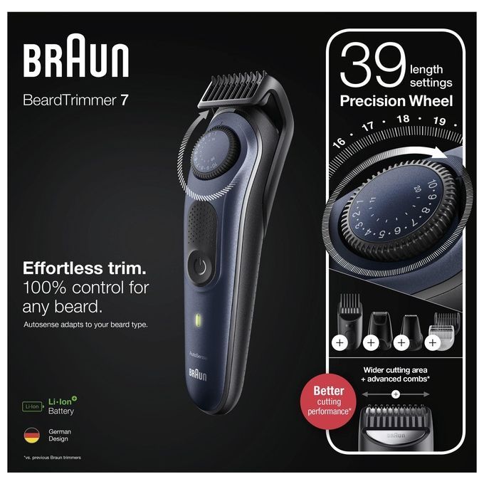 Braun Barttrimmer 7 BT7330, Barttrimmer und Haarschneider für Herren, für Gesichts- und Kopfhaare,
