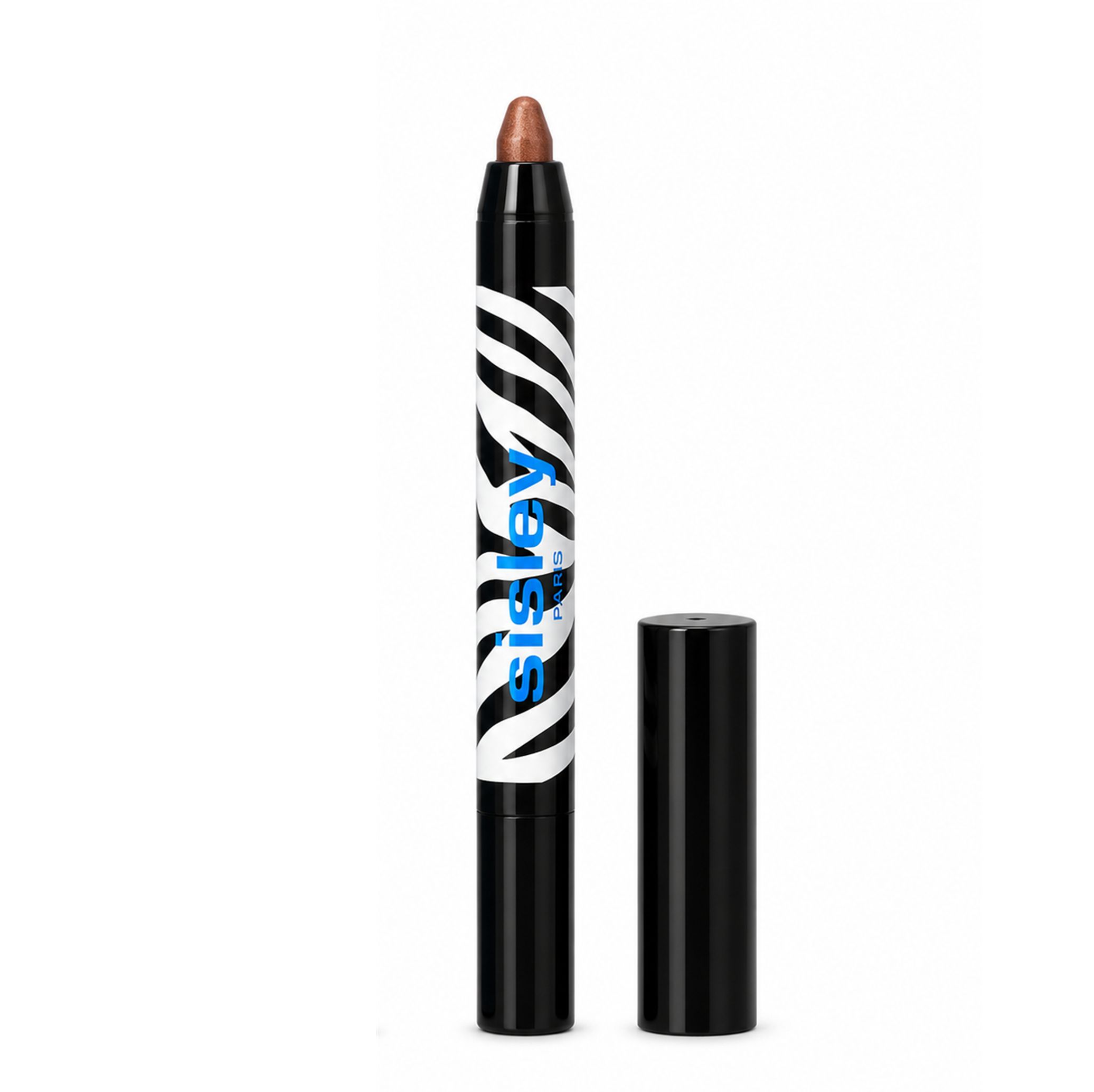 Sisley Phyto-Eye Twist Lidschattenstift, bronzefarben, mit Zebra-Muster. Kappe daneben.