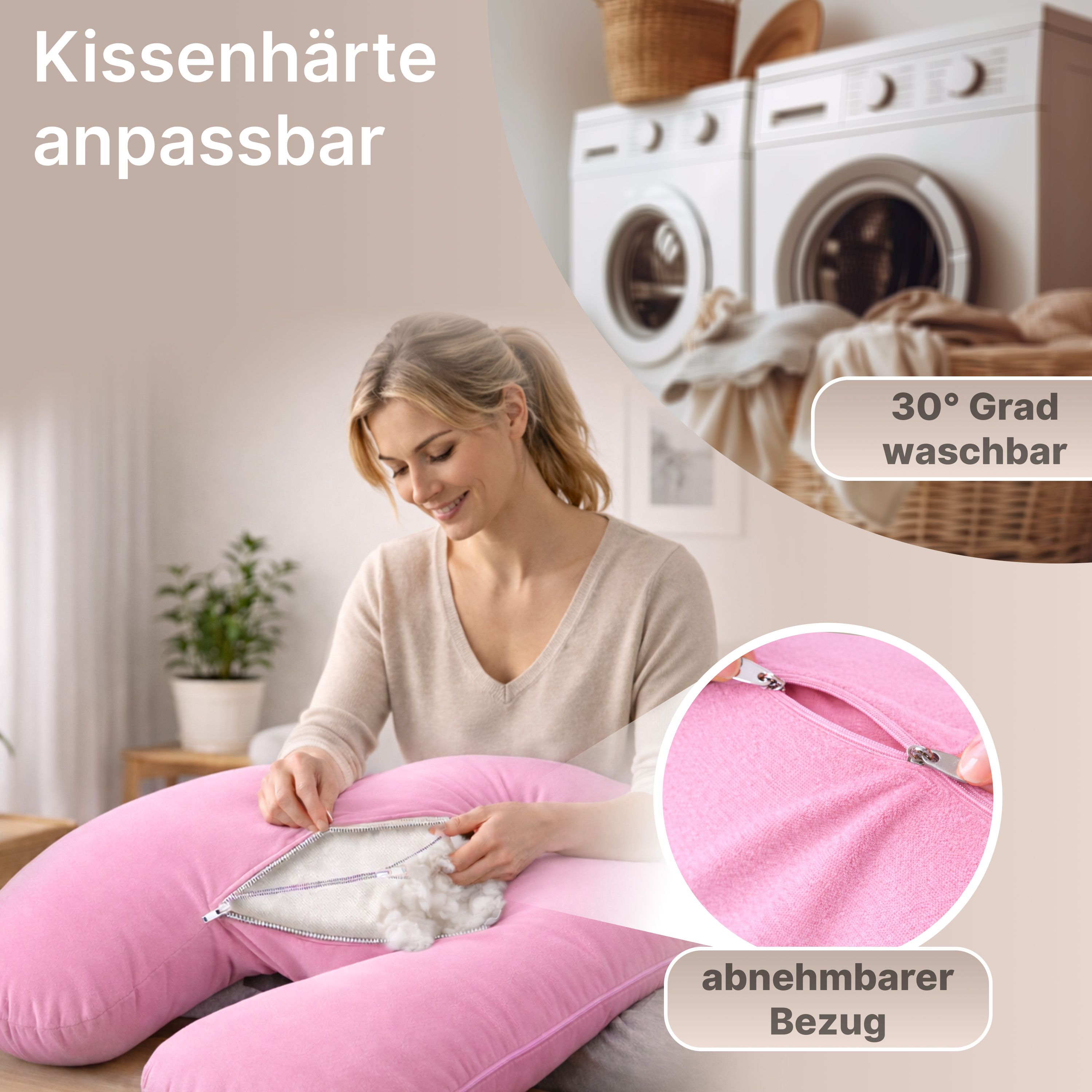 Multifunktions-Körperkissen mit Schlafmaske, Rosa