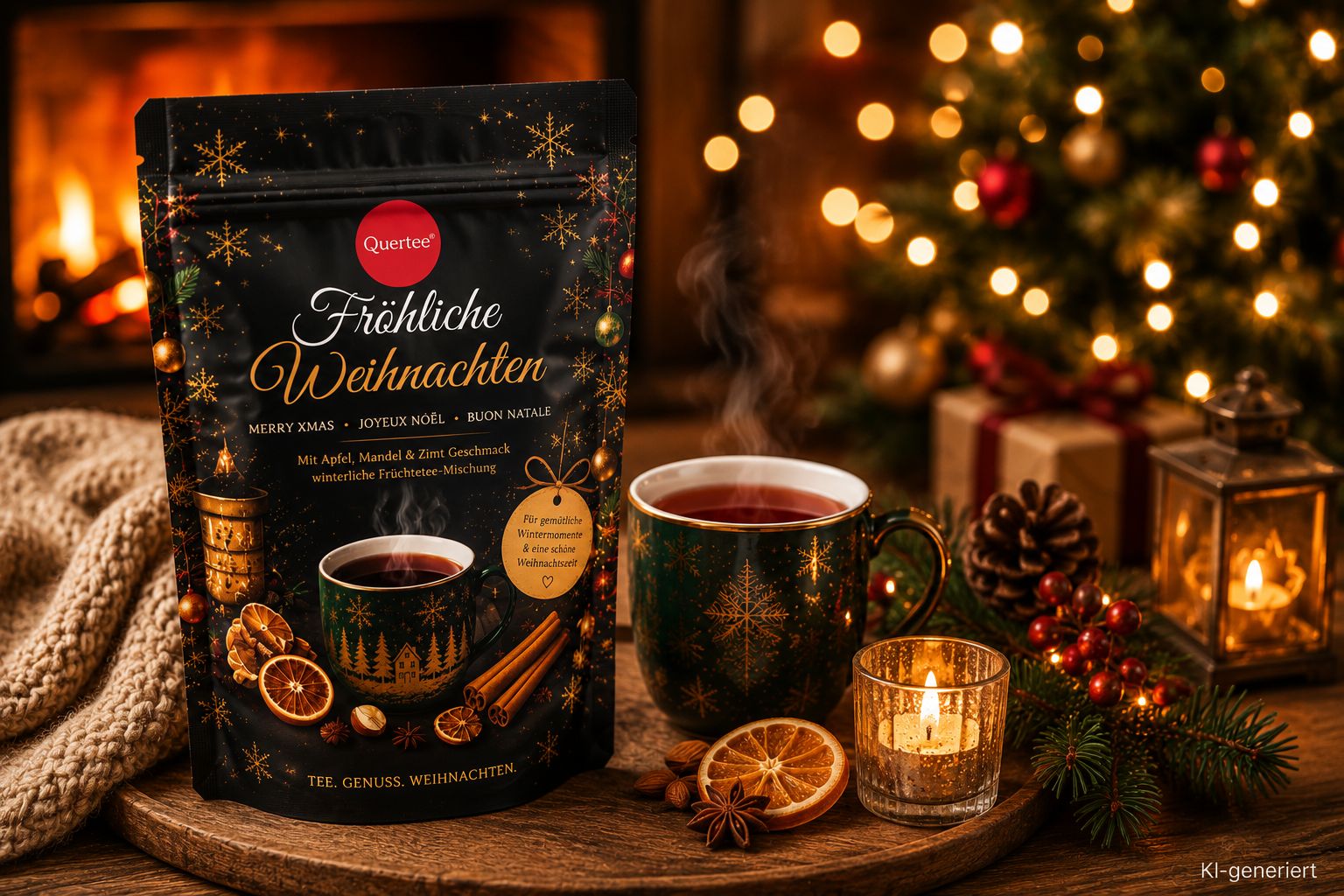 Quertee® - Weihnachtstee „Fröhliche Weihnachten“ – Früchtetee mit Apfel, Mandel & Zimt Geschmack