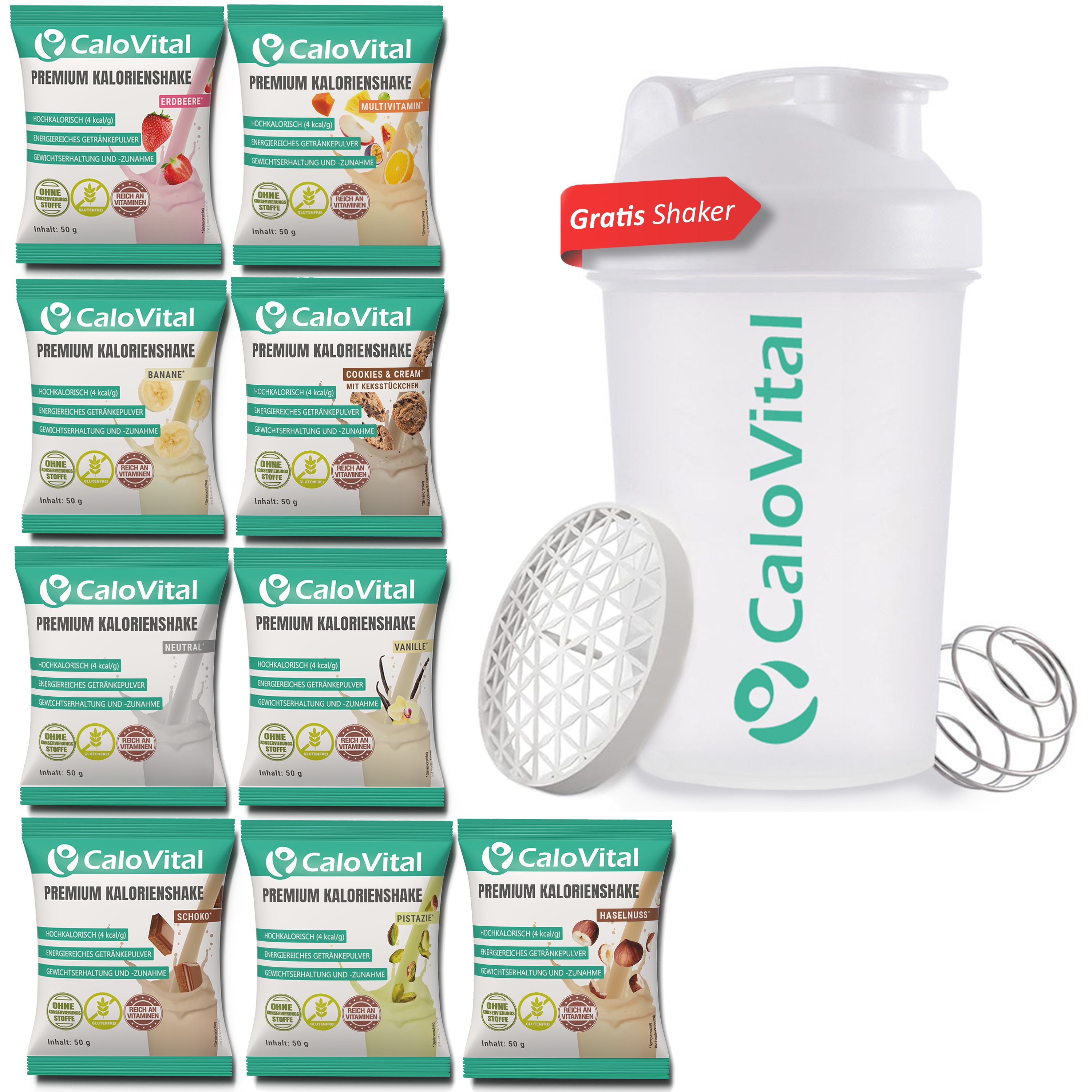 CaloVital Probierpaket inkl. Gratis Shaker | 9er Pack Balance, je 50g 50 g Pulver