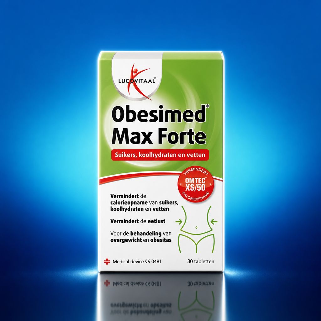 Packung Obesimed Max Forte mit Informationen zu Inhaltsstoffen.