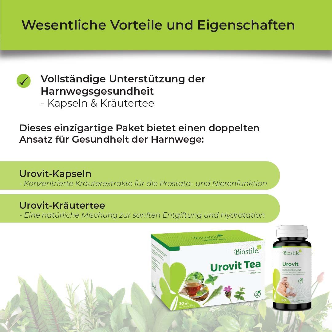 Biostile Urovit Komplett – Prostata & Blase Kur für Männer mit Kapseln & Tee