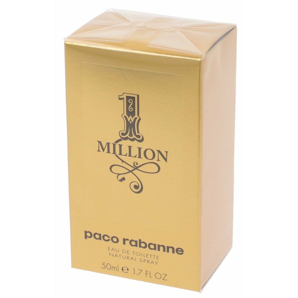 Goldfarbene Verpackung mit Aufschrift "1 MILLION" und "paco rabanne". 50ml.