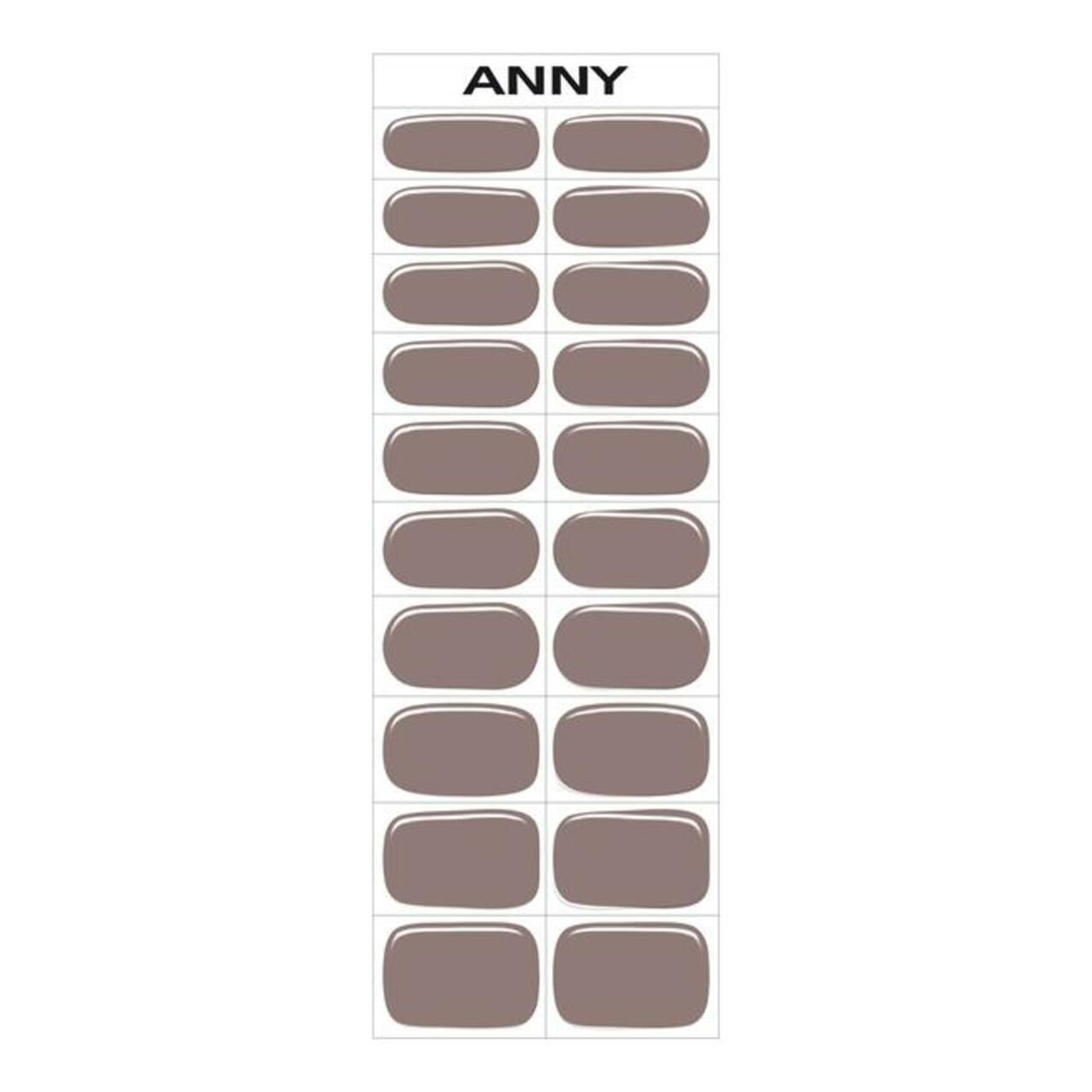 ANNY Quick & Easy Gel Nail Strips. 20 Nagelstreifen in Mokka-Farbe. Auf einer Karte angeordnet.