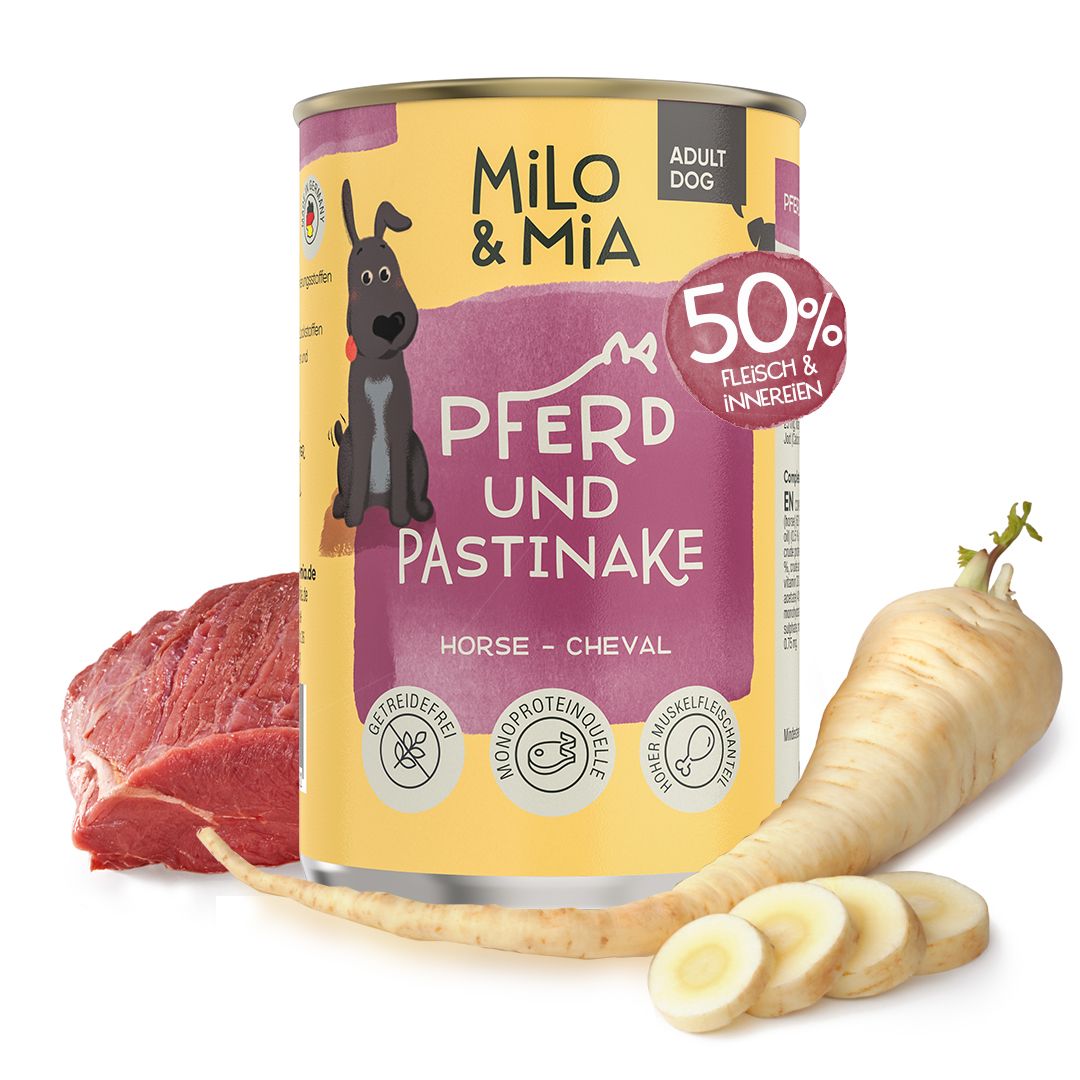 Milo & Mia - Premium Nassfutter für Hunde - Pferd & Pastinake
