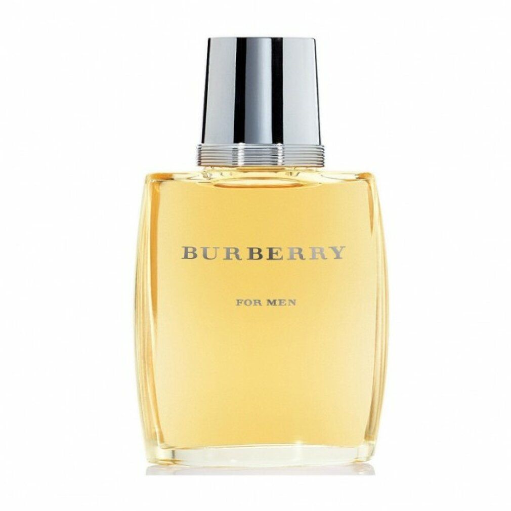 Burberry For Men EdT. Eckiger Glasflakon mit silbernem Verschluss. Schriftzug auf der Vorderseite.