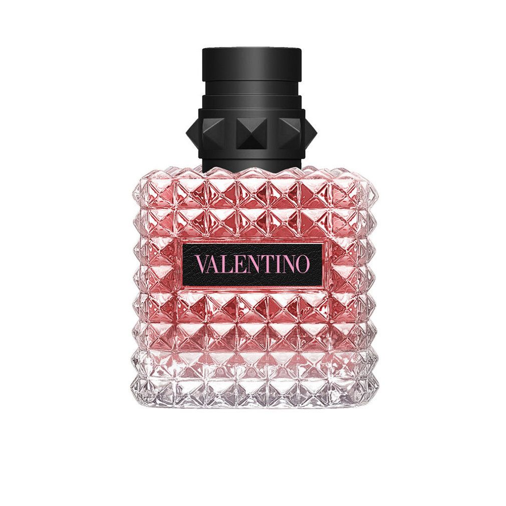 Valentino Born In Roma Eau de Parfum. Flakon mit schwarzem Verschluss. Text: Valentino.