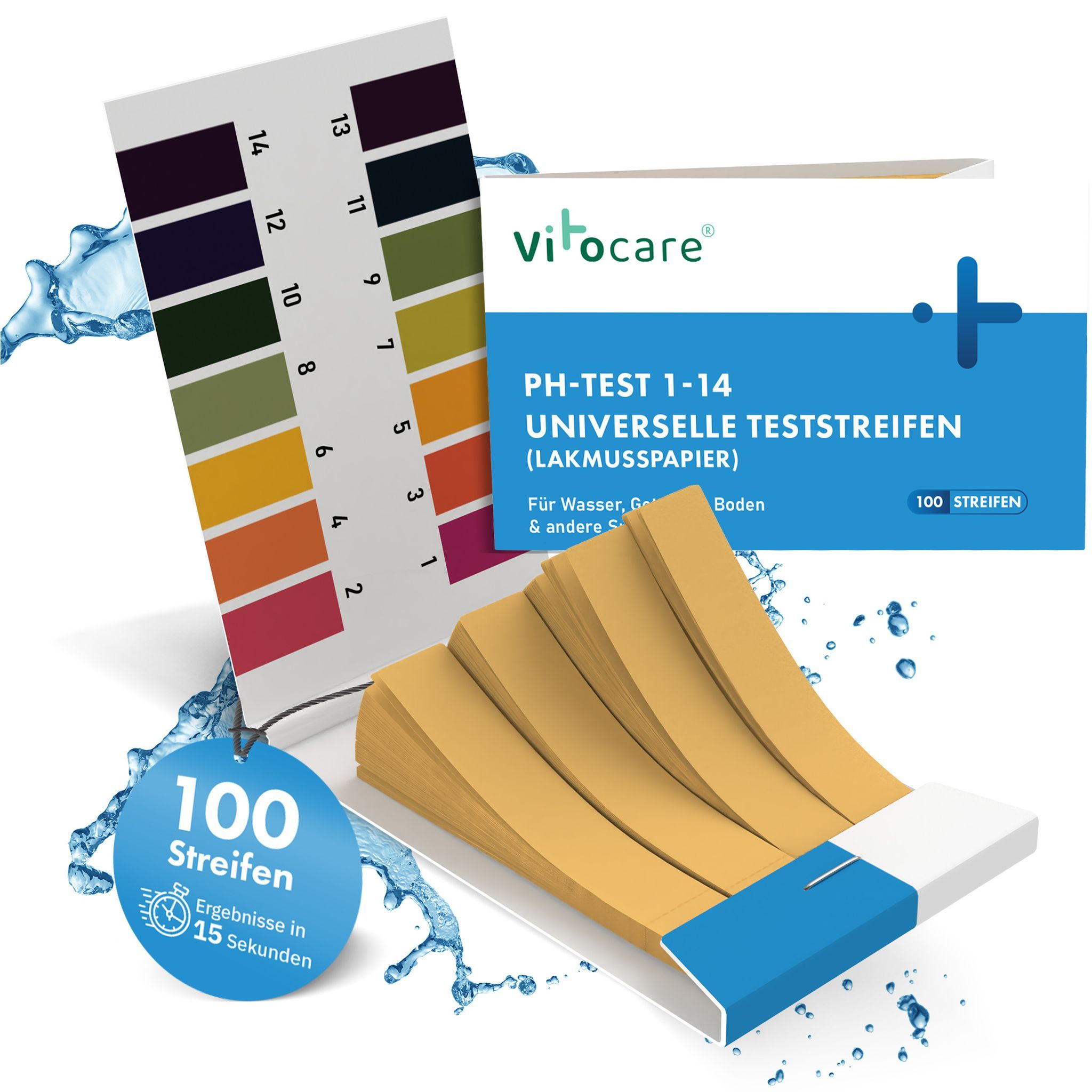 Vitocare pH-Lackmus-Teststreifen – Säure-Basen-Wert präzise messen 100 St