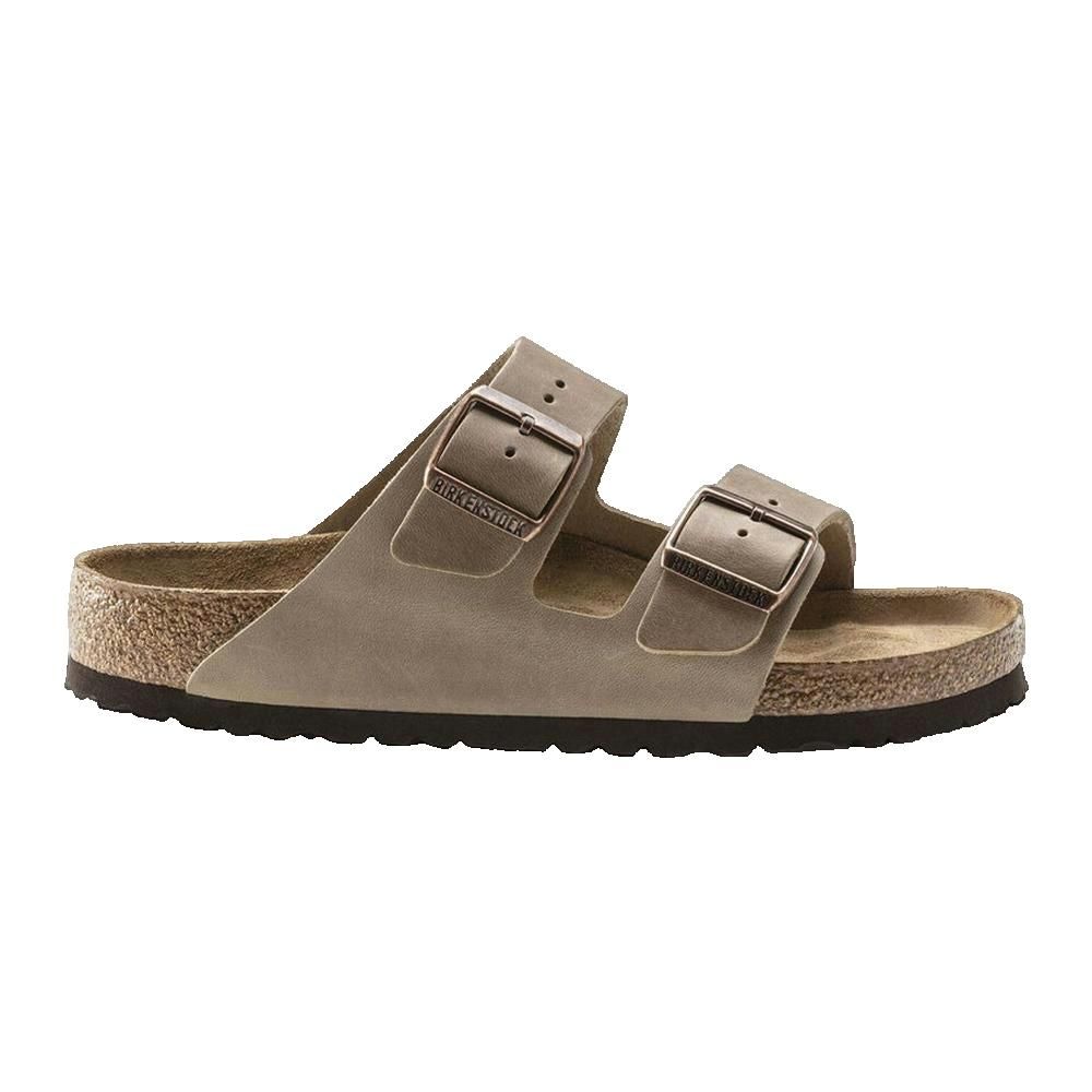 Sandali Birkenstock Arizona tabacco. Due cinturini regolabili con fibbie. Suola in sughero.