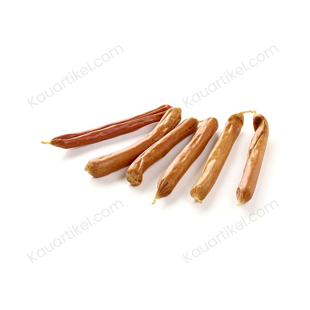 Hundewurst 'Bockwurst Huhn', 97% Huhn, 3% Tapioka, gut verträglich.