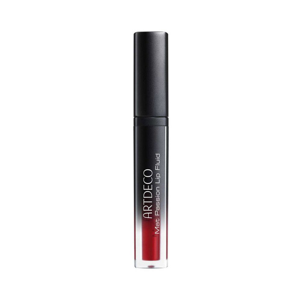 Artdeco Mat Passion Lip Fluid. Schwarzer Deckel, transparente Hülse mit rotem Inhalt. Produktname und Marke sichtbar.