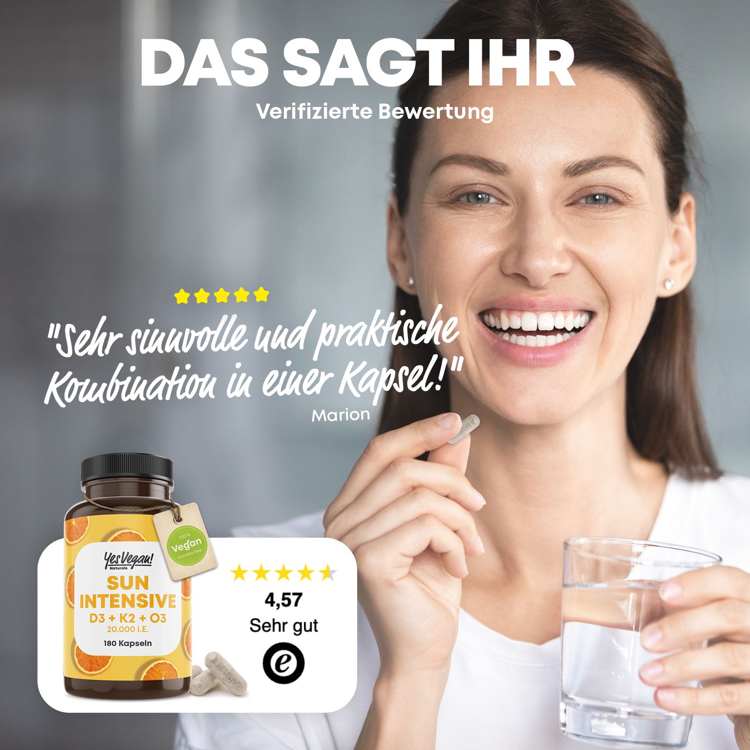 Yes Vegan® SUN INTENSIVE | Vitamin D3 + K2 + Omega 3, 20.000 IE