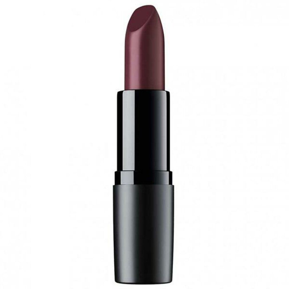 Artdeco Perfect Mat Lipstick in schwarzem Gehäuse mit matter, violetter Lippenstiftspitze.