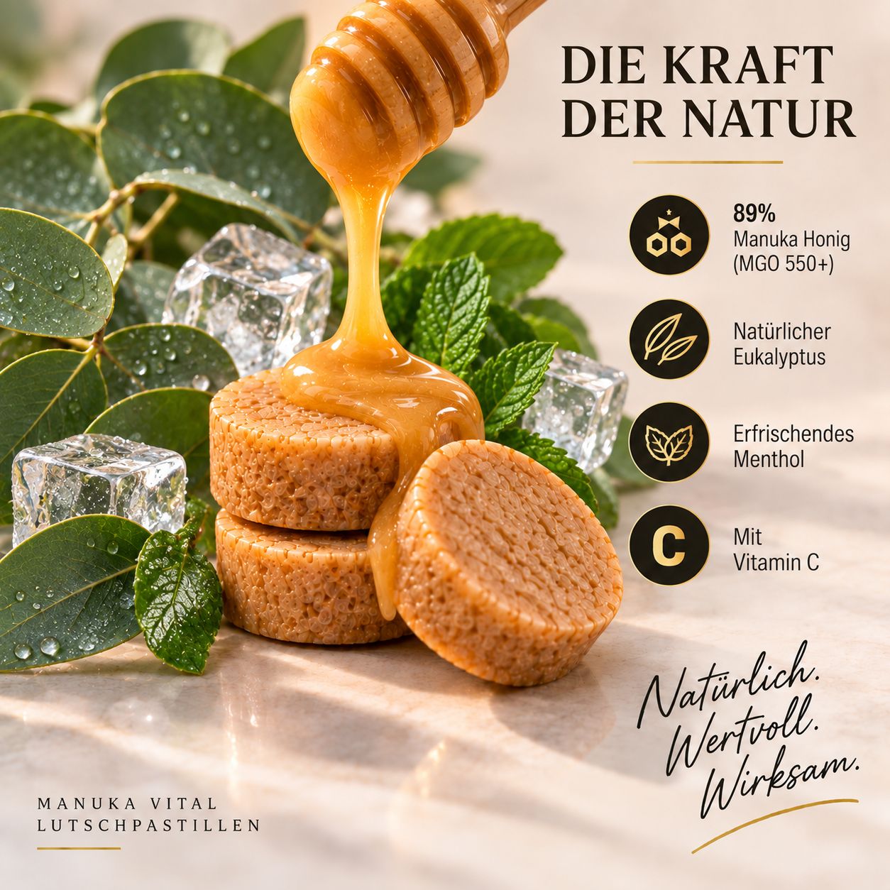 Manuka Vital Manuka Lutschpastillen MGO 550+ mit Eukalyptus-Menthol & Vitamin C