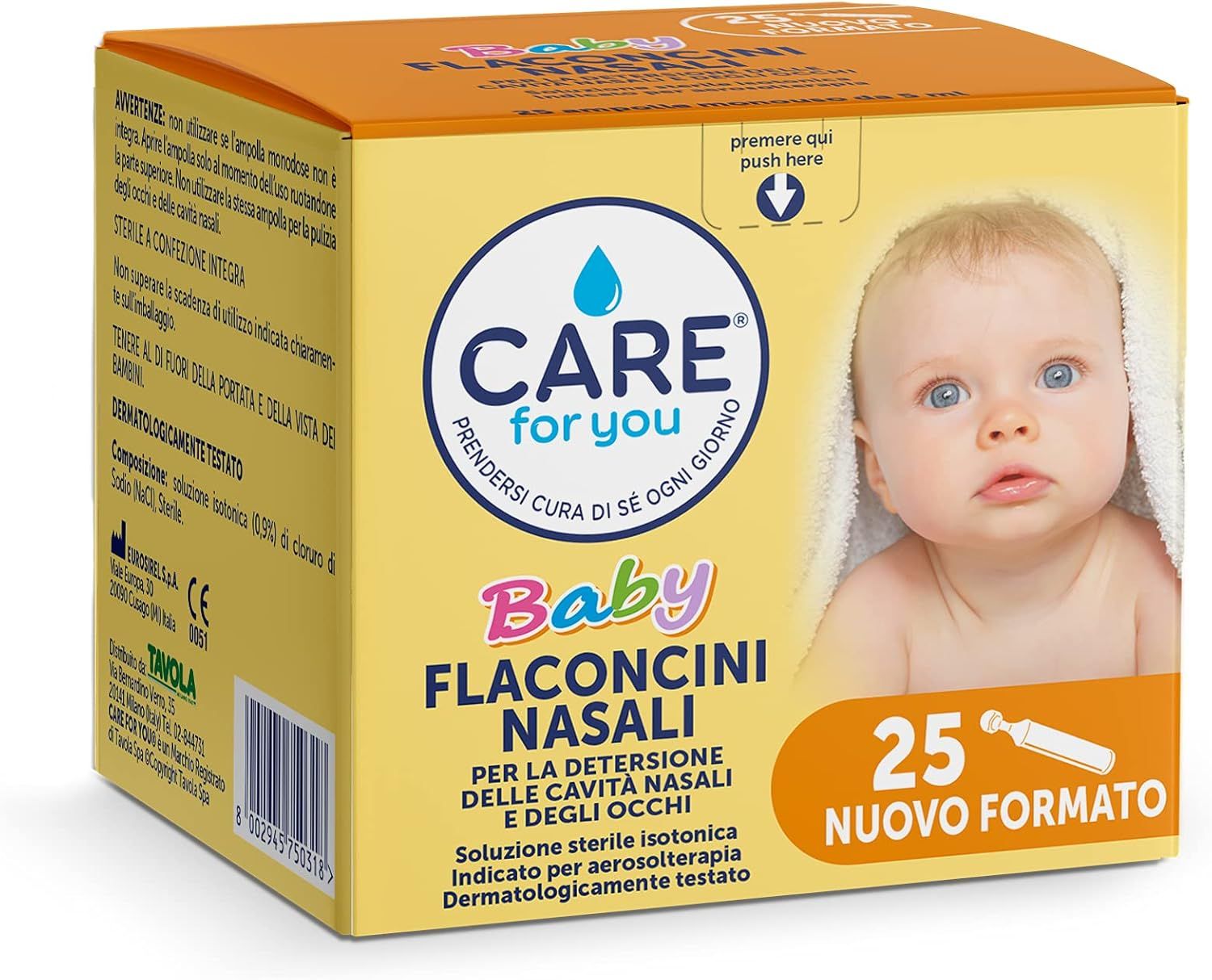 Care For You Flaconcini Nasali Baby - Soluzione fisiologica sterile isotonica, 25 x 5 ml