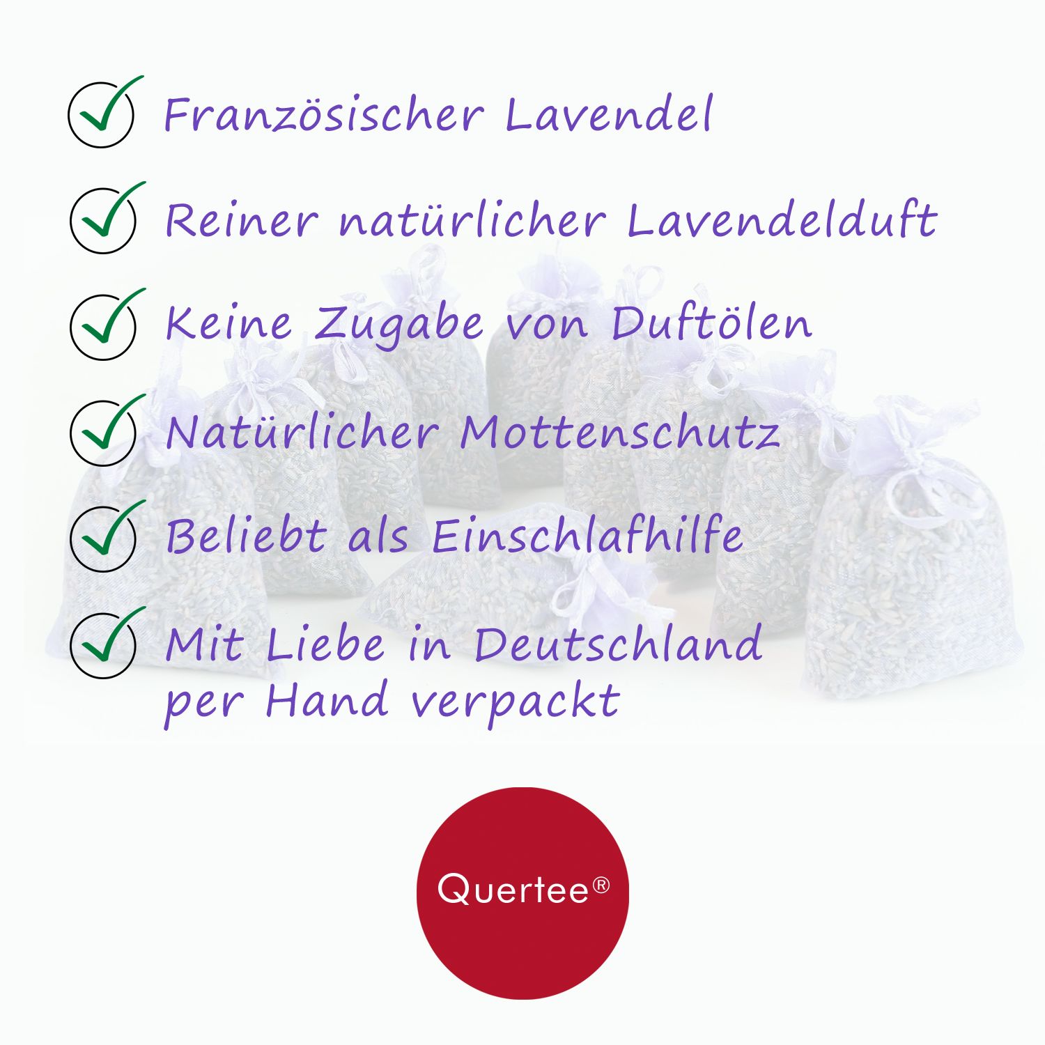 Quertee 10 Lavendelsäckchen Duftsäckchen mit Bio-Lavendel