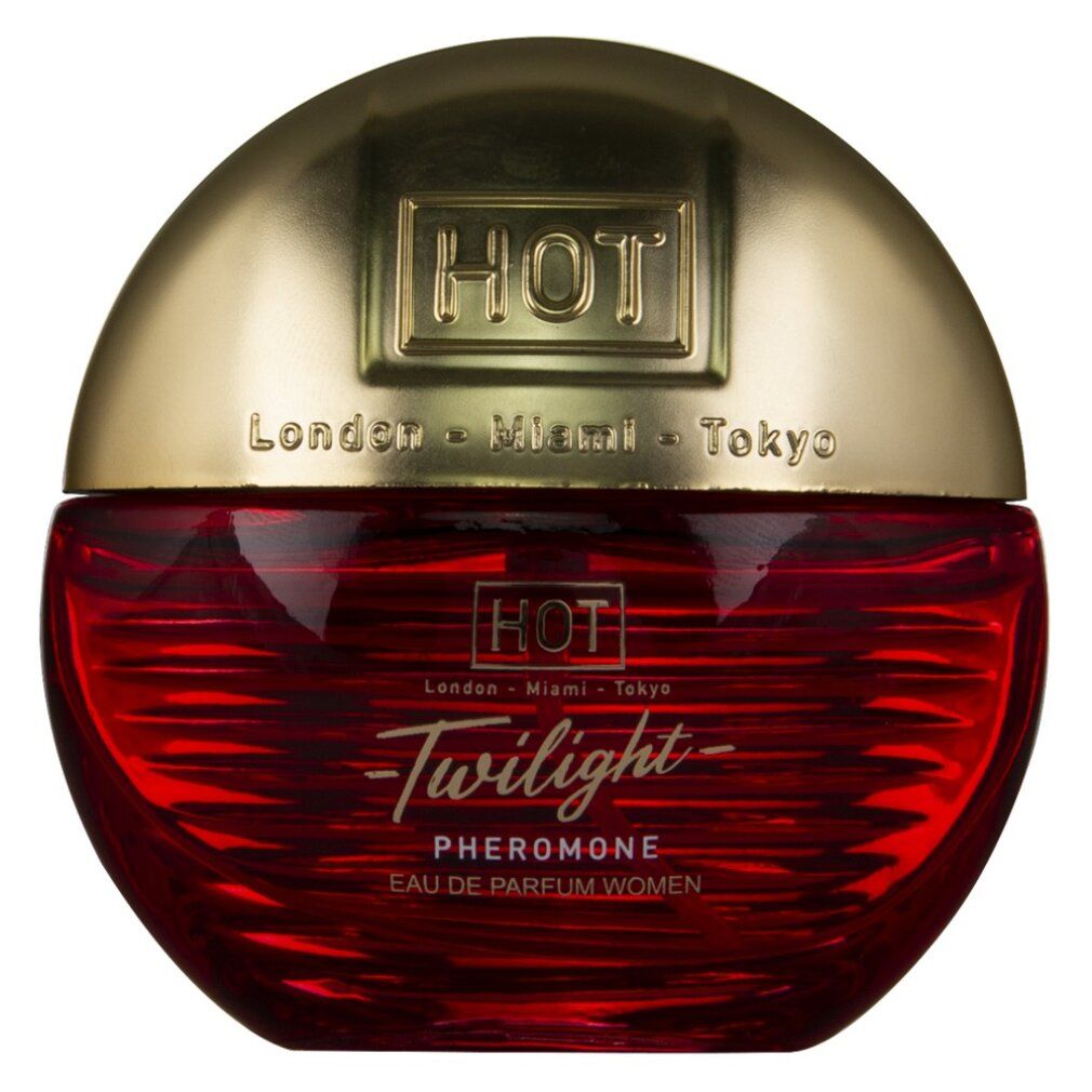 Roter Parfumflakon mit goldener Kappe. Aufschrift: Twilight Pheromone.