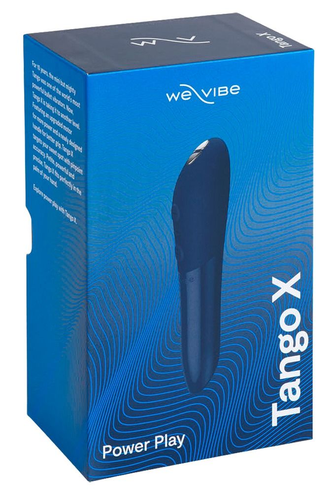 Blau-weiße Verpackung mit Produktabbildung. Text: Tango X, We-Vibe, Power Play.