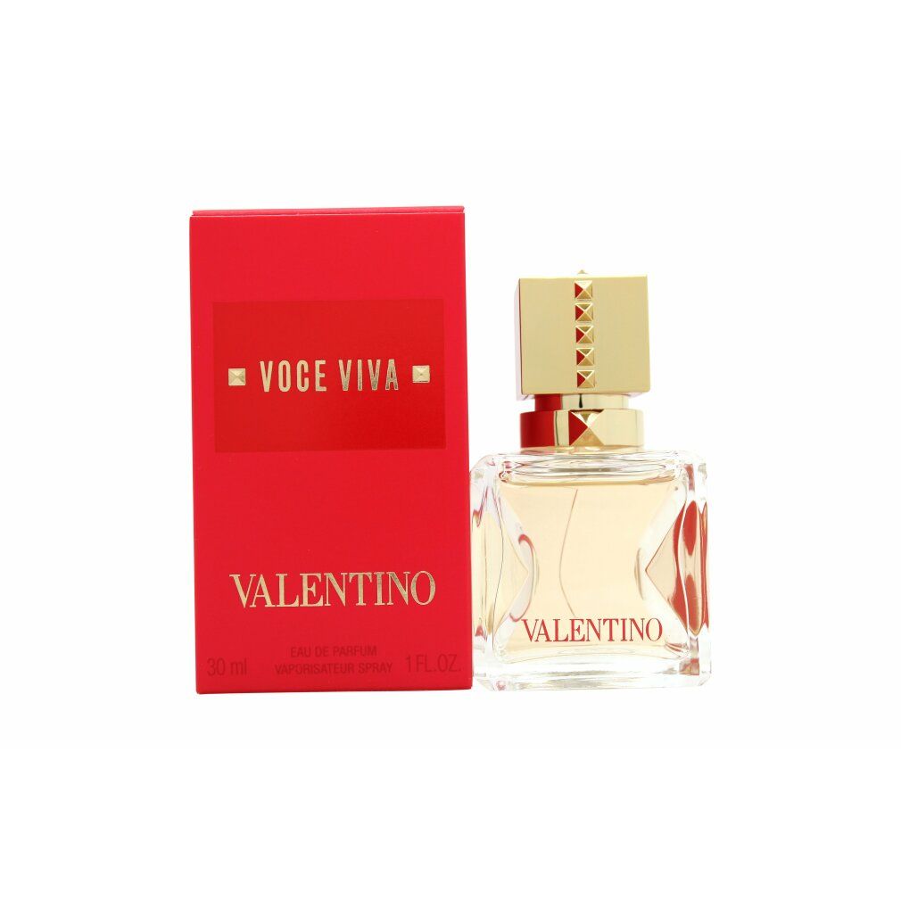 Flakon und rote Verpackung. "Voce Viva" und "Valentino" Schriftzug.