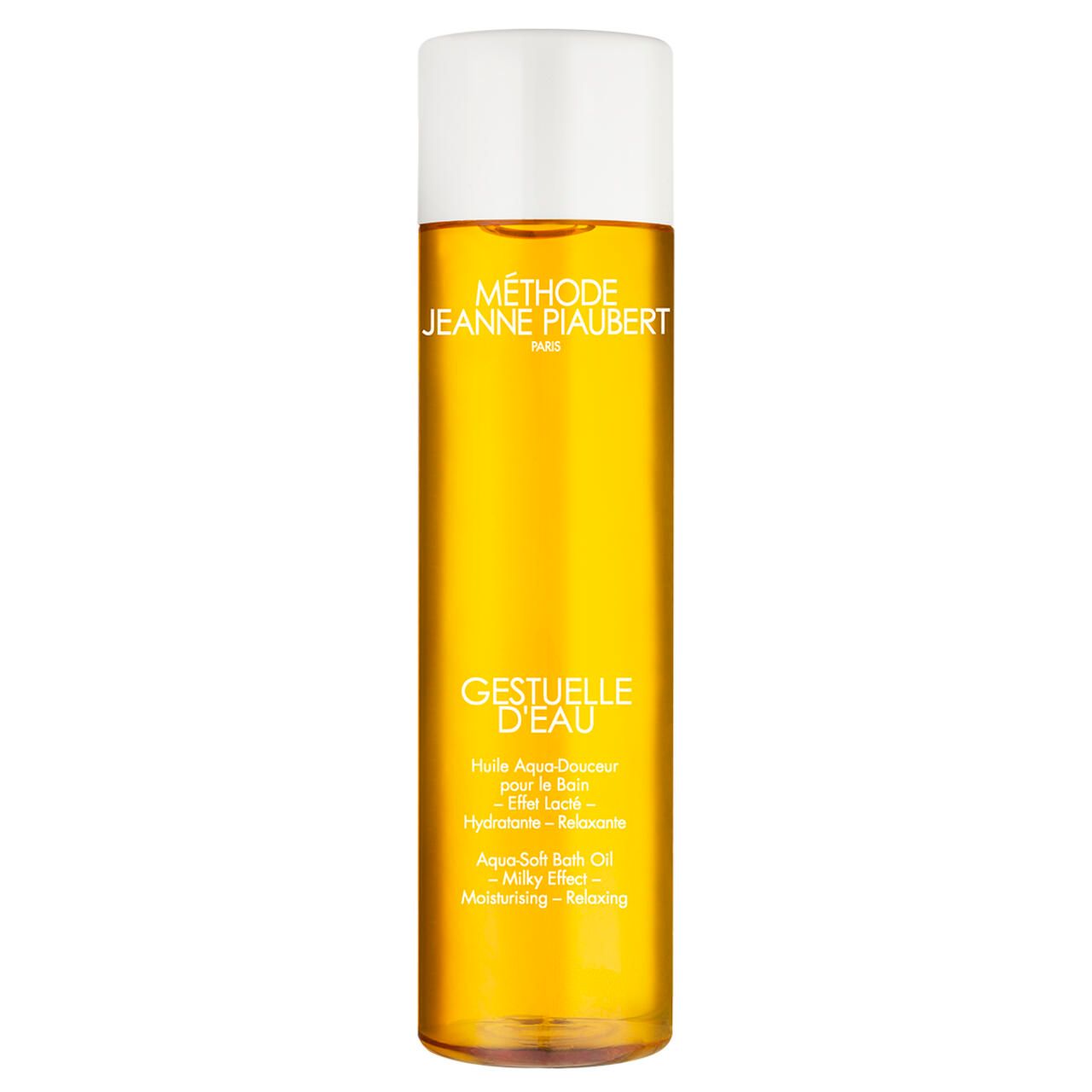 Hohe Flasche Gestuelle d'Eau. Aqua-Soft-Badeöl, feuchtigkeitsspendend, entspannend. Marke Jeanne Piaubert.