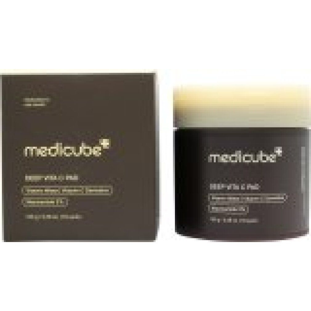 Medicube Deep Vita C Pad Tiegel mit goldfarbenem Deckel, Vorderansicht.