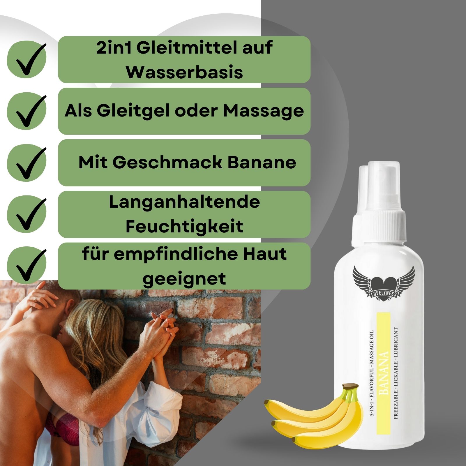 Lovelyness - Gleitgel und Massageöl 2in1 mit Geschmack