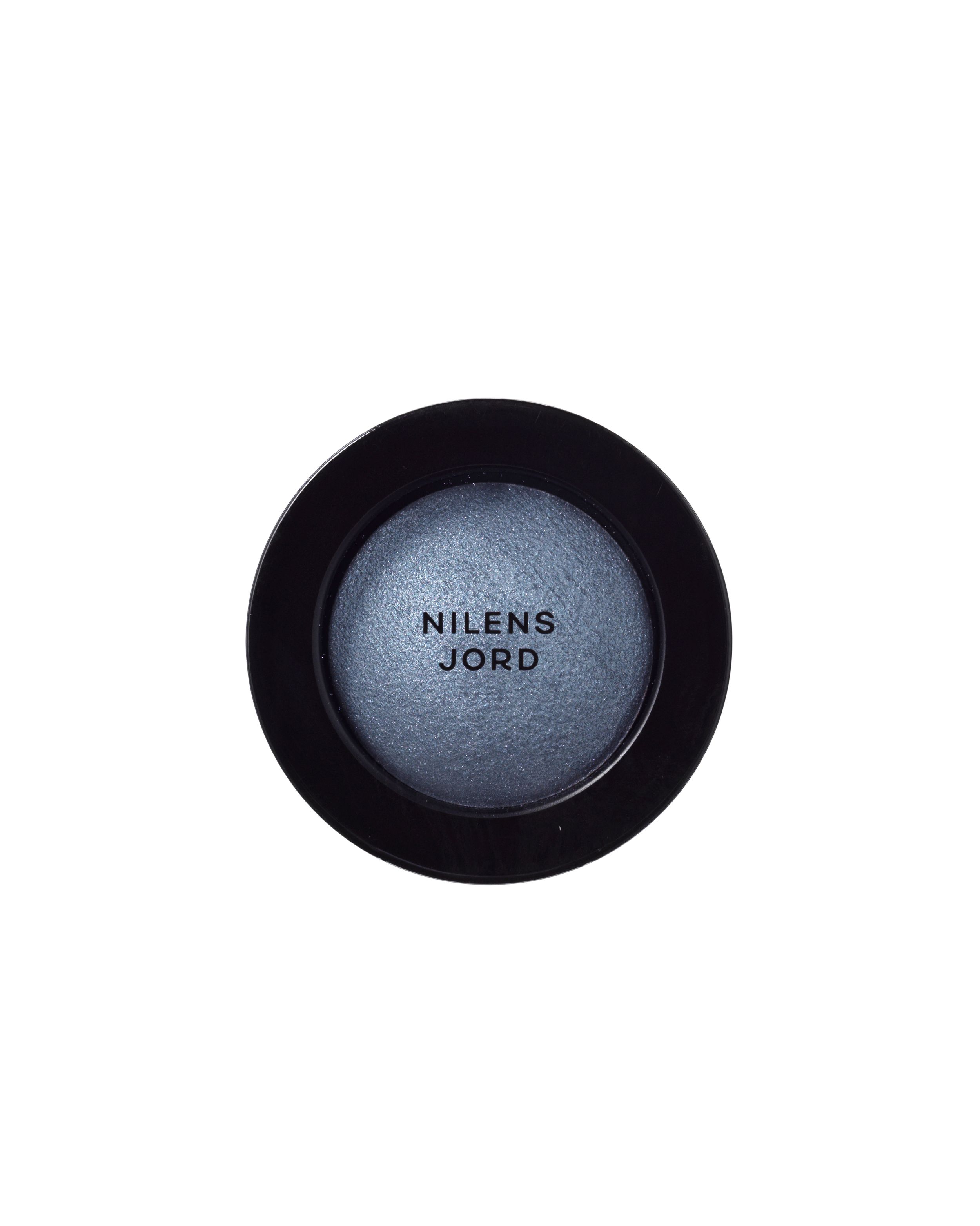 Nilens Jord Baked Mineral Eyeshadow in einem schwarzen Behälter, Oberseite mit Produktnamen.