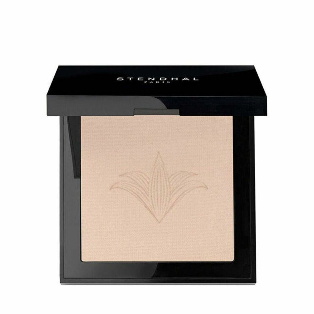 Kompaktpuder mit schwarzem Deckel. Marke Stendhal Paris. Helles Puder mit floralem Muster. Quadratische Form.