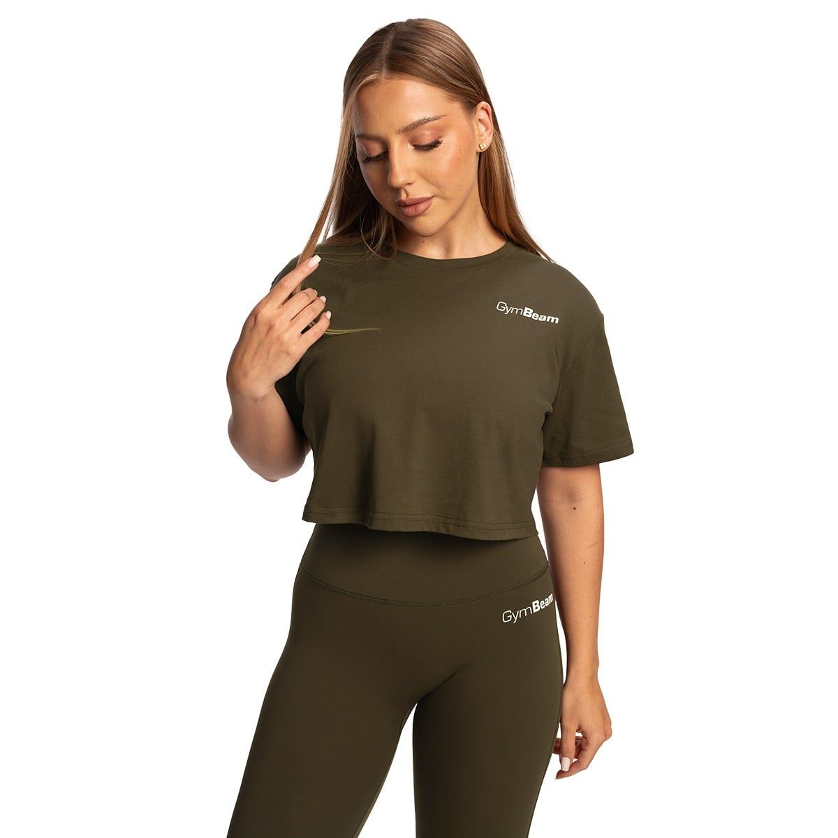 GymBeam T-Shirt Damen cropped locker Kurzarm mit rundem Ausschnitt Espresso