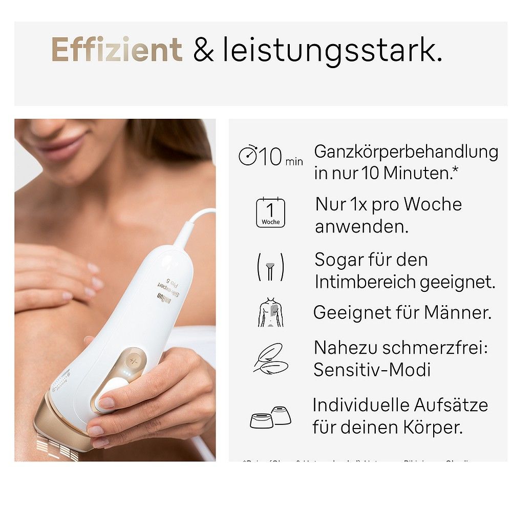 Braun IPL Haarentfernungssystem: Ganzkörperbehandlung in 10 Min., Sensitiv-Modi.