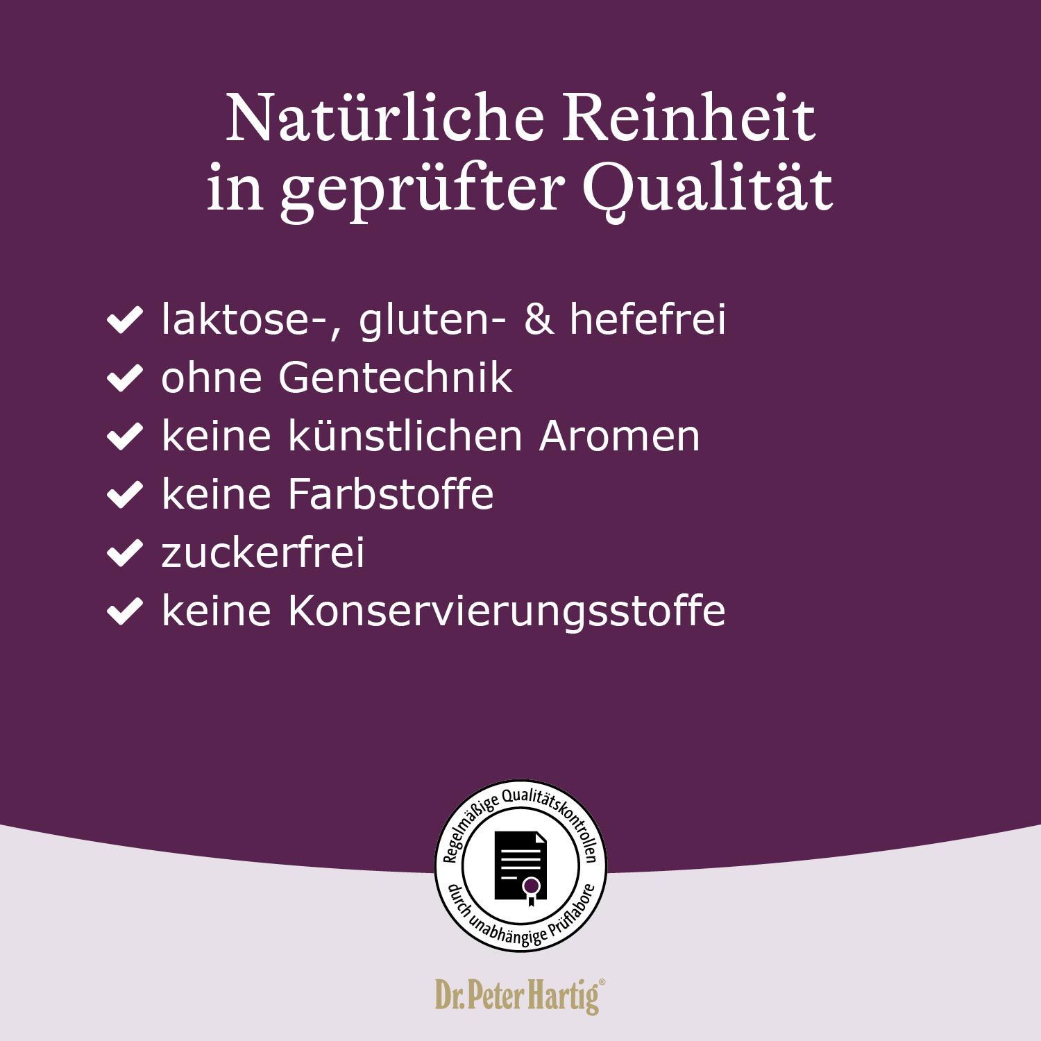 Etikett der Flasche "VenoStar" mit Inhaltsstoffen und Dosierung. Enthält Vitamin C. Logo Dr. Peter Hartig. 70g, 120 Kapseln.
