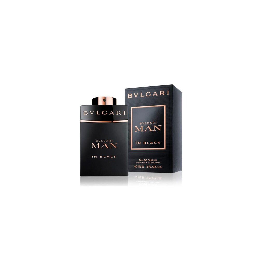 Bvlgari Man In Black Eau de Parfum 60ml Flakon und Verpackung auf weißem Grund.