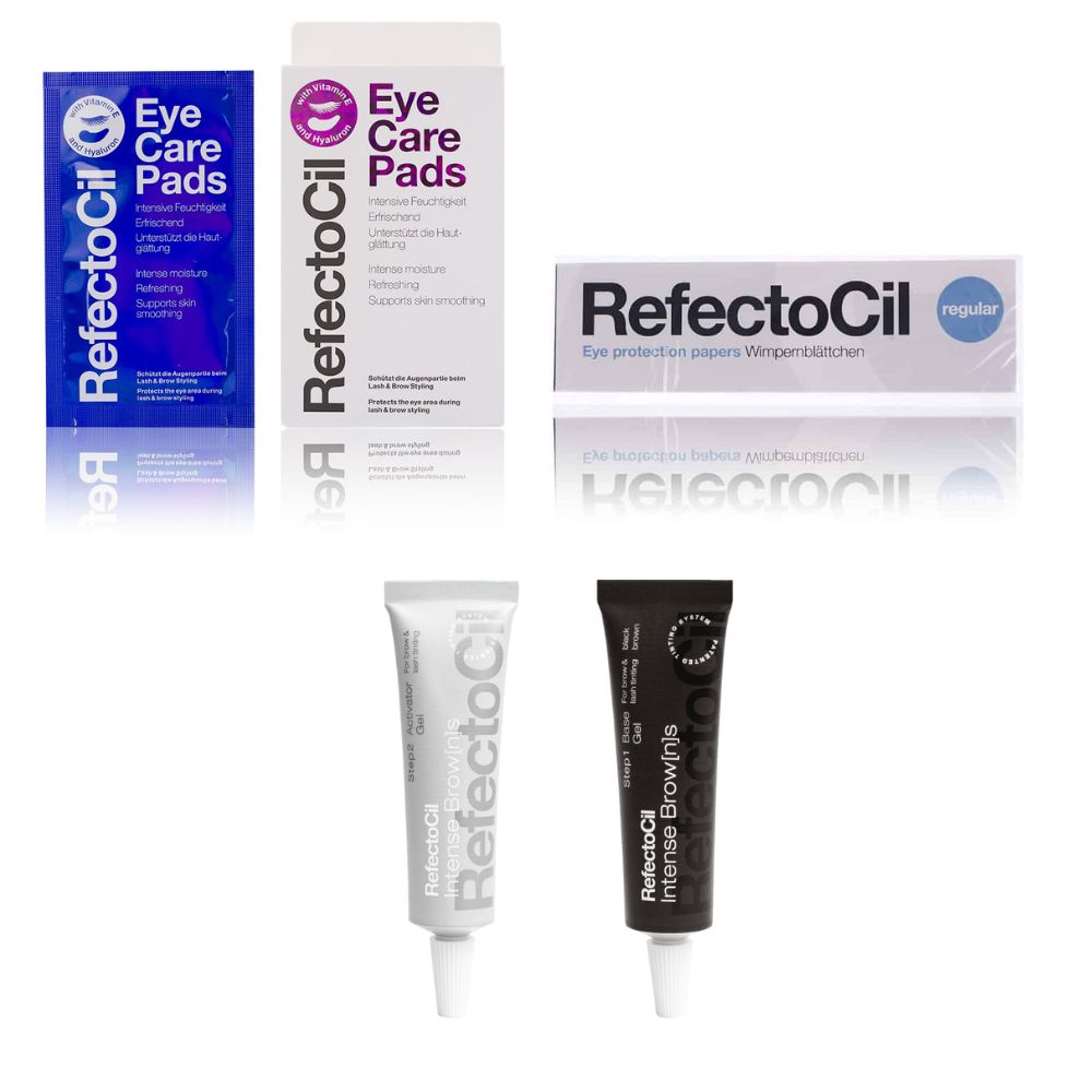 RefectoCil Base Gel Schwarzbraun & Activator Wimpernblättchen Eye Care Pads Set 15 ml Creme