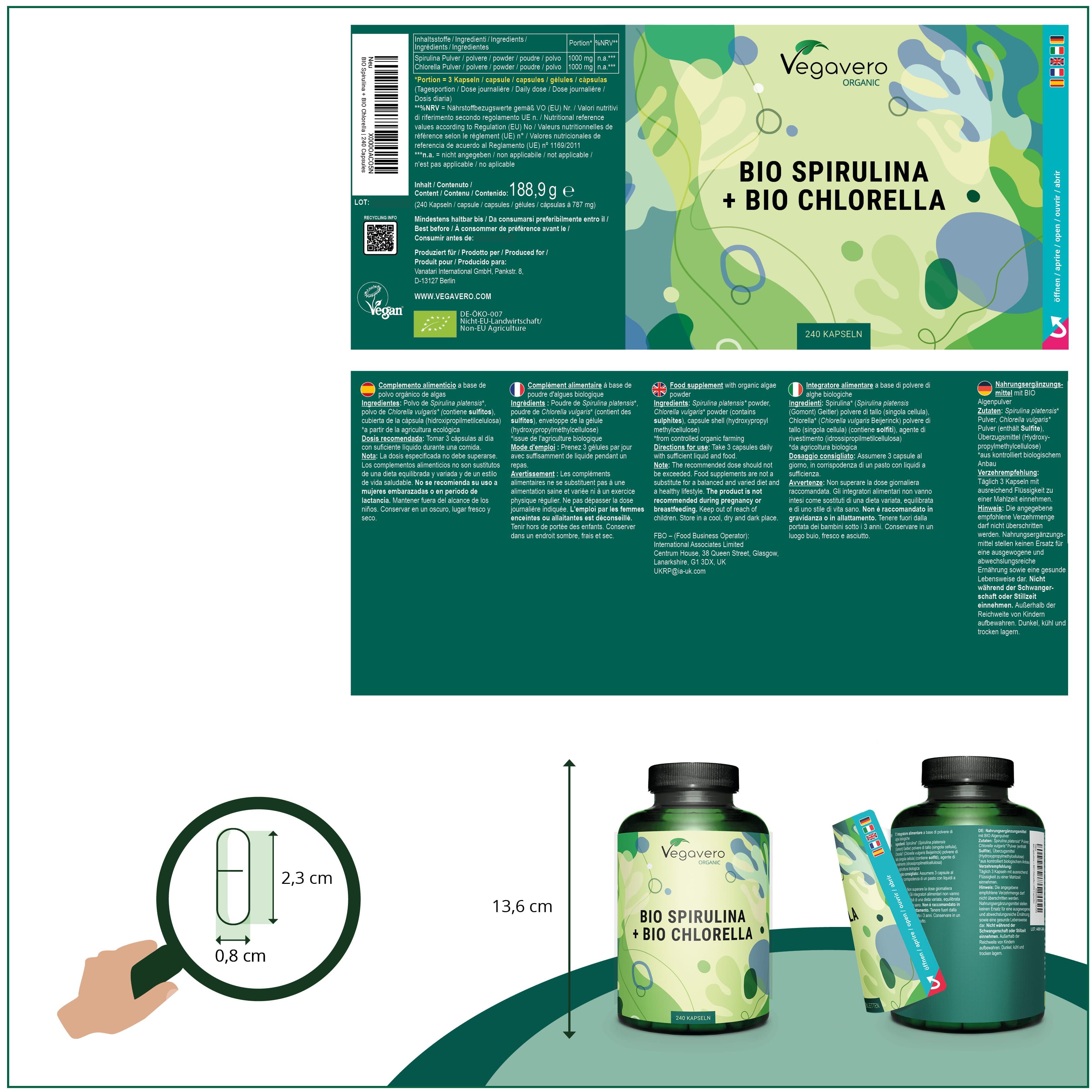 Vegavero Chlorella Bio+Spirulina Bio Kapseln 189 GR