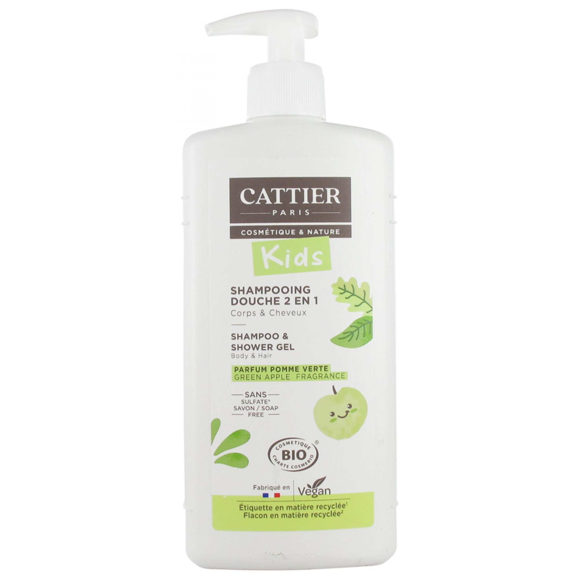 Cattier Kids 2in1 Duschshampoo Bio Grüner Apfelduft 21,5x7,5x5 cm Aerosol