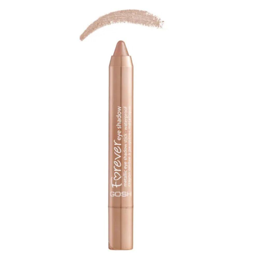 Metallic Eyeshadow Stick in Kupfer. Aufschrift: Forever eye shadow, GOSH. Mit Pinselstrich.