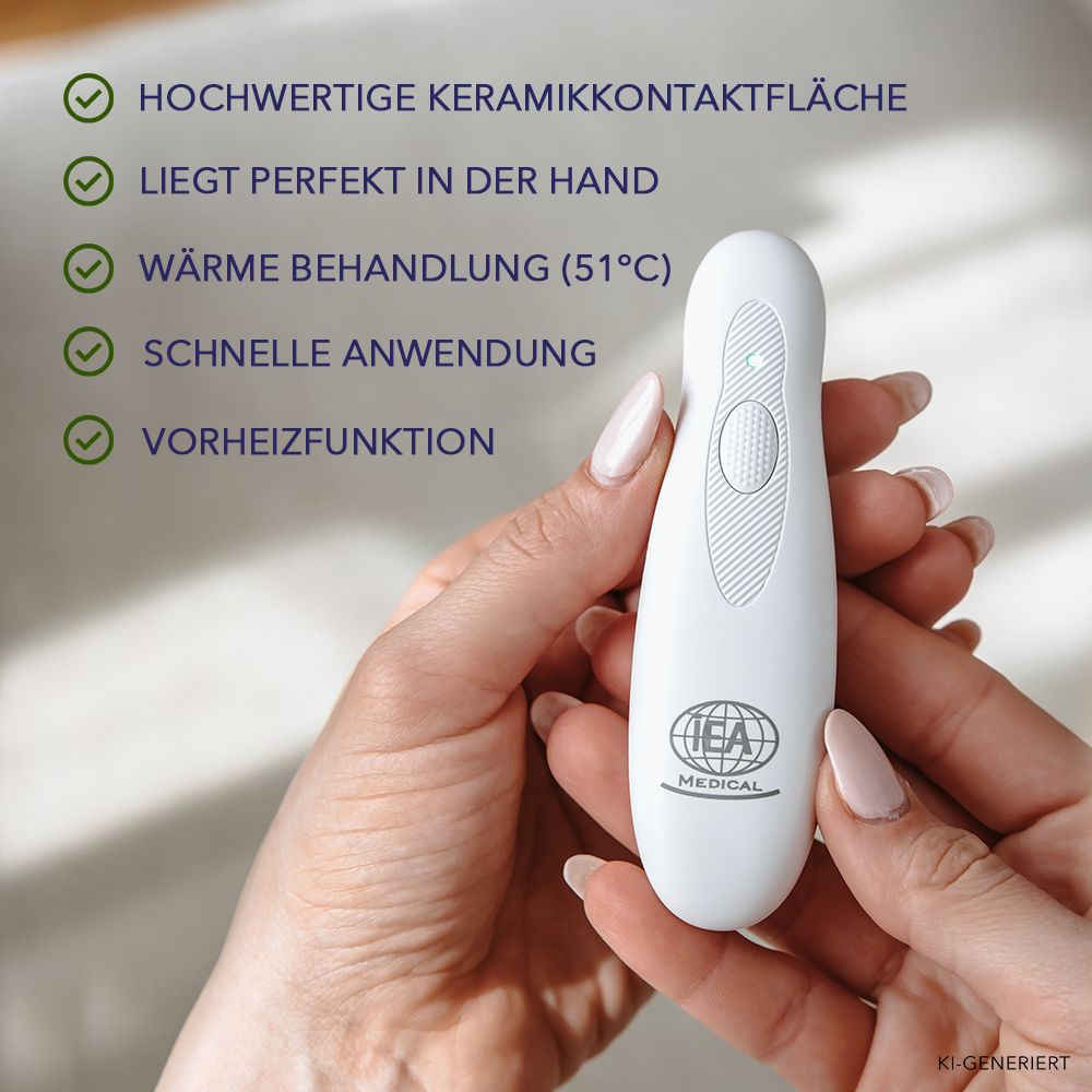 IEA Medical Insektenstichheiler mit Keramikkontaktfläche, Wärmebehandlung (51°C), schnelle Anwendung.